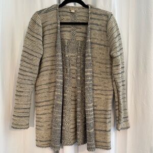 Energe World Wear Open Front Cardigan Sweater Gray/Cream Long Sleeve Women’s L